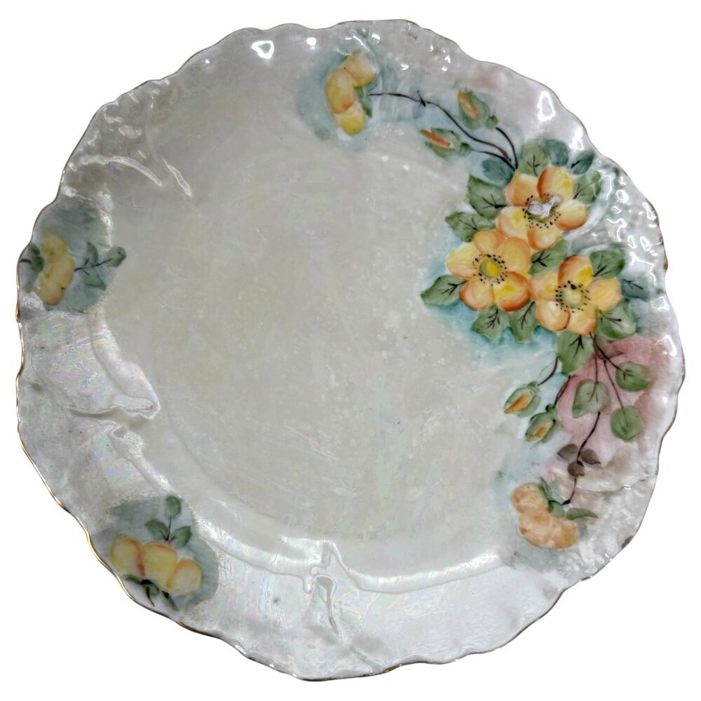 VTG Bavaria Lustreware Decorative Plate Yellow Floral Design & Scalloped‎ Edge